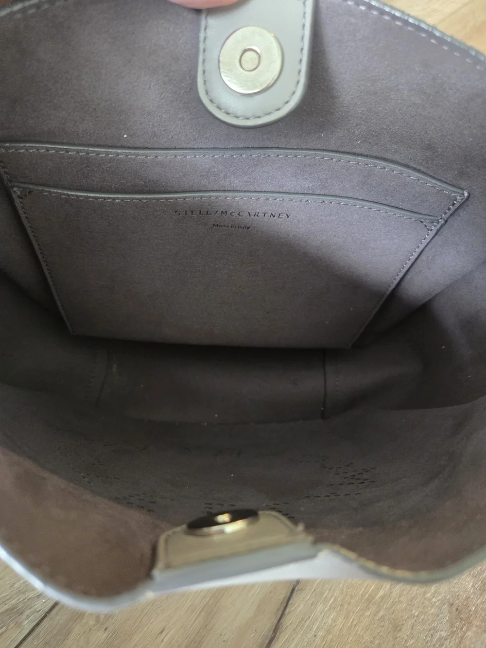 Stella McCartney Light Gray Perforated Logo Shoulder Bag with Branded Strap
